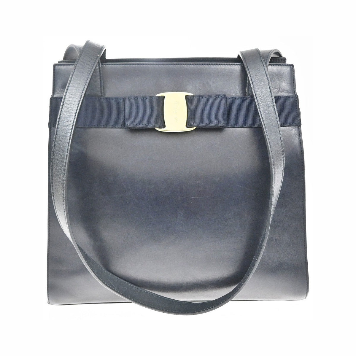 Salvatore Ferragamo Vintage Vara Bow Lizard Embossed Leather, Navy, Leather, Tote Bag