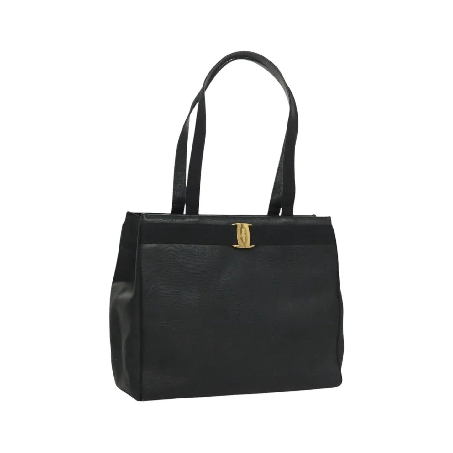 Salvatore Ferragamo Vintage Vara Bow Tote Lizard Embossed Leather, Navy, Leather, Tote Bag