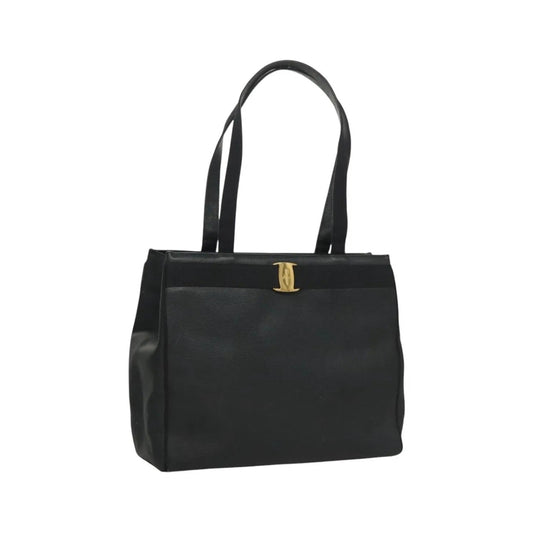 Salvatore Ferragamo Vintage Vara Bow Tote Lizard Embossed Leather, Navy, Leather, Tote Bag
