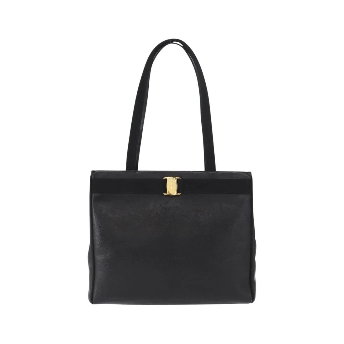Salvatore Ferragamo Vintage Vara Bow Tote Lizard Embossed Leather, Black, Leather, Tote Bag