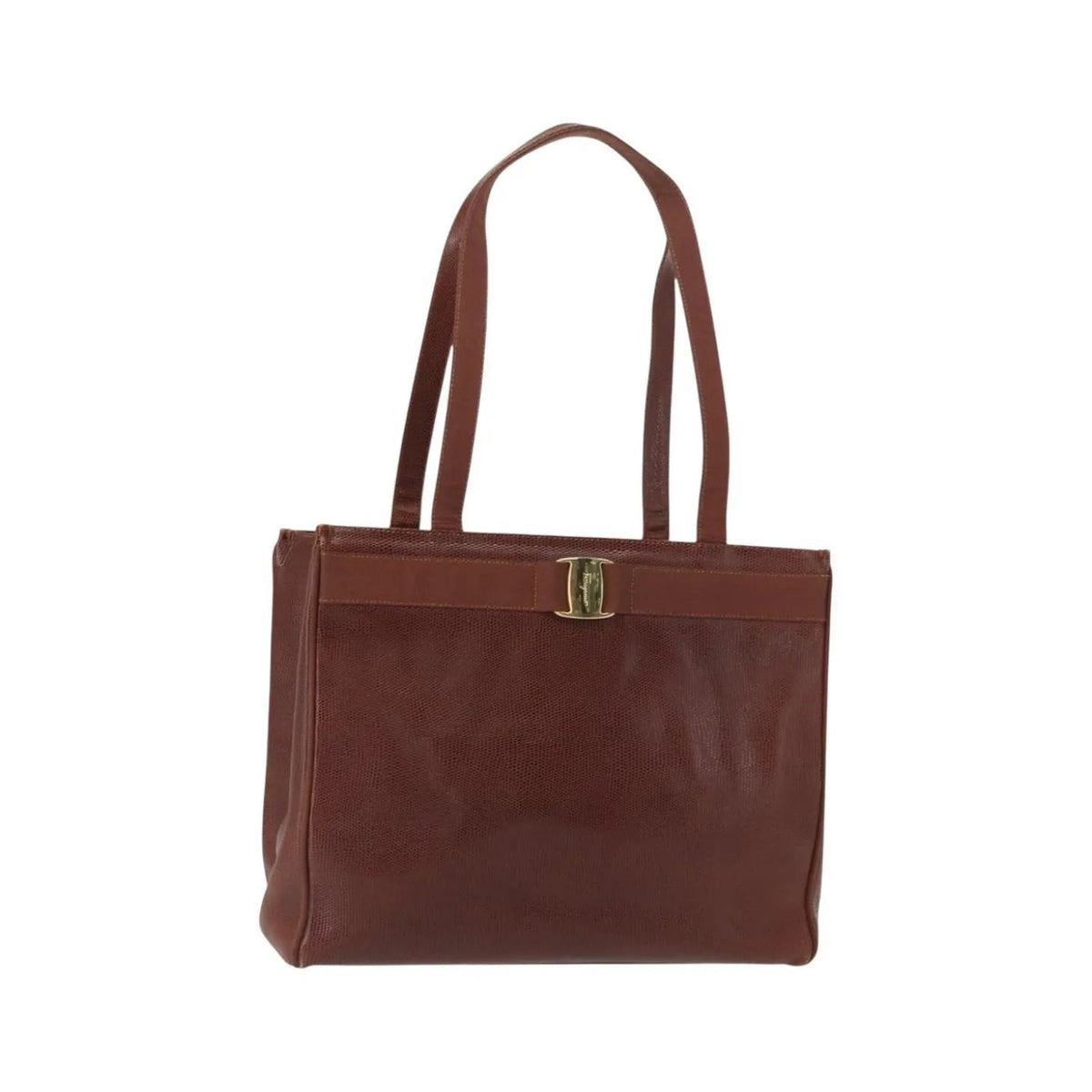 Salvatore Ferragamo Vintage Vara Bow Tote Lizard Embossed Leather, Brown, Leather, Tote Bag