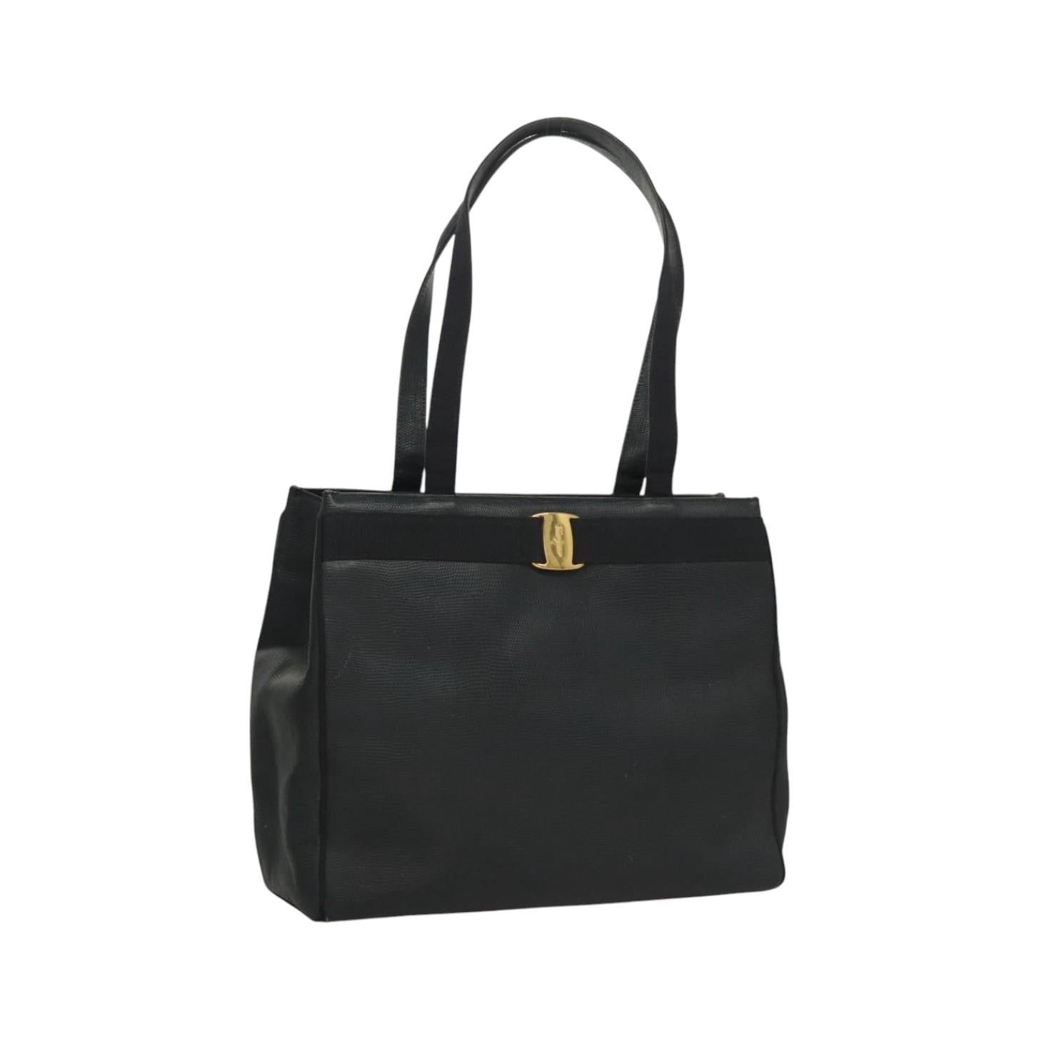 Salvatore Ferragamo Vintage Vara Bow Tote Lizard Embossed Leather, Navy, Leather, Tote Bag
