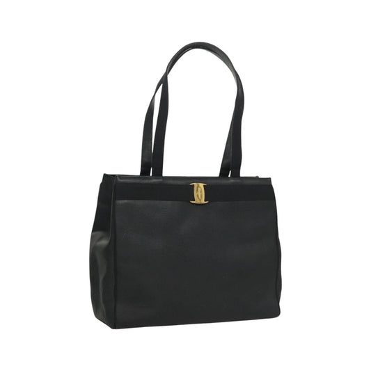 Salvatore Ferragamo Vintage Vara Bow Tote Lizard Embossed Leather, Navy, Leather, Tote Bag