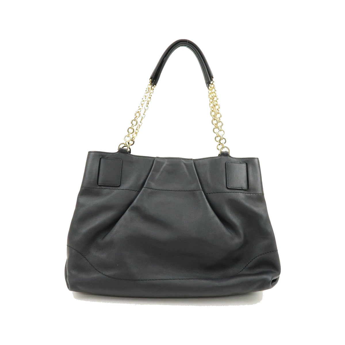 Salvatore Ferragamo W Chain Leather, Black, Leather, Tote Bag
