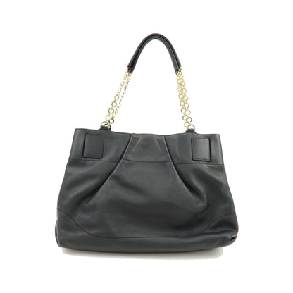 Salvatore Ferragamo W Chain Leather, Black, Leather, Tote Bag