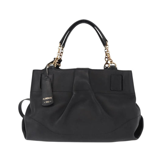Salvatore Ferragamo W Chain Tote Leather, Black, Leather, Handbag