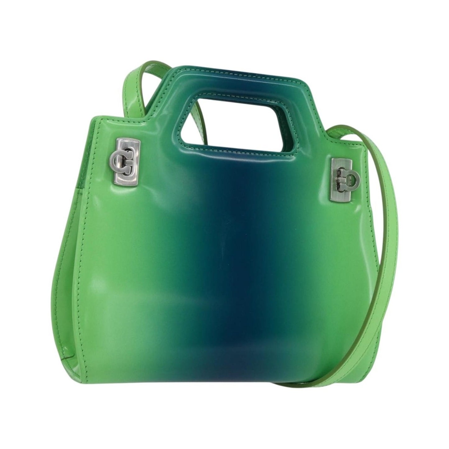 Salvatore Ferragamo Wanda Top Handle Shoulder Gradient Leather, Green, Patent Leather, Handbag