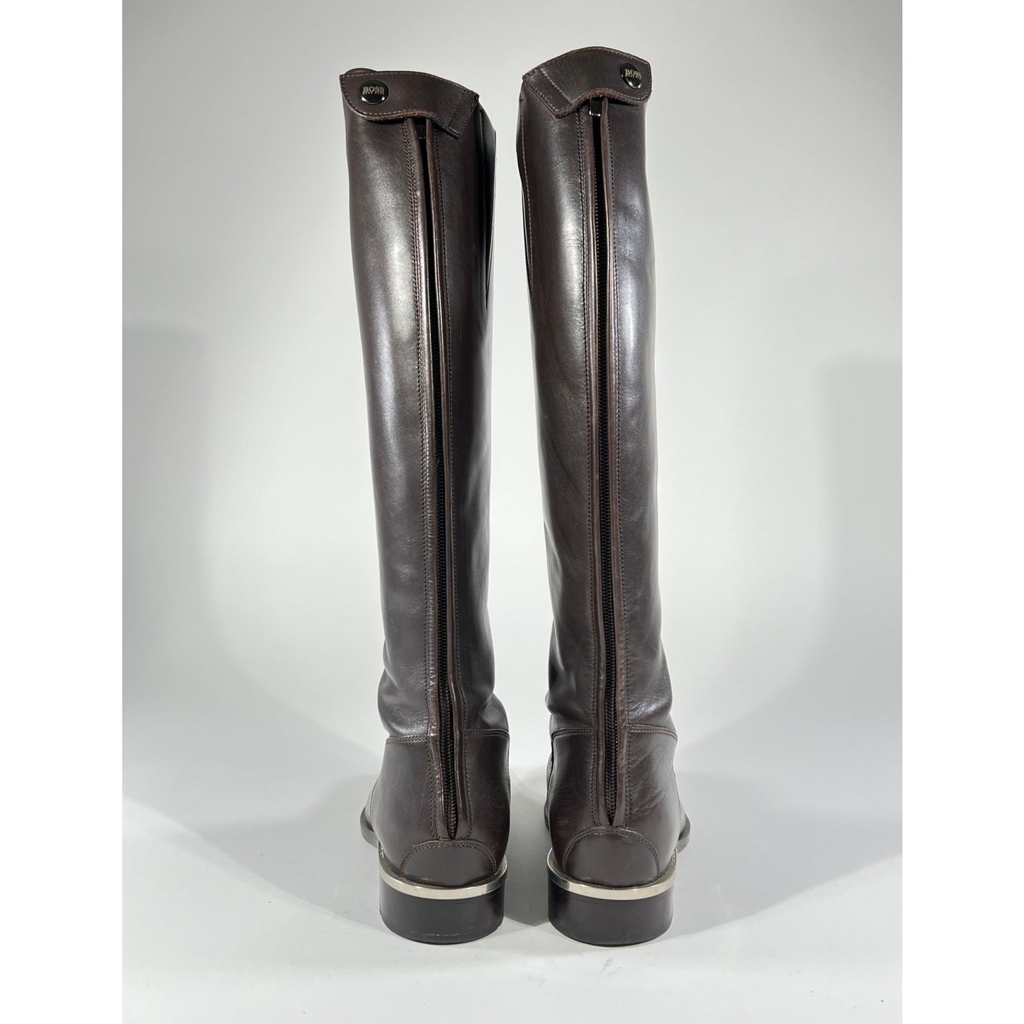 Boss Riding Boots 37.5 Dark Brown Leather Almond Toe