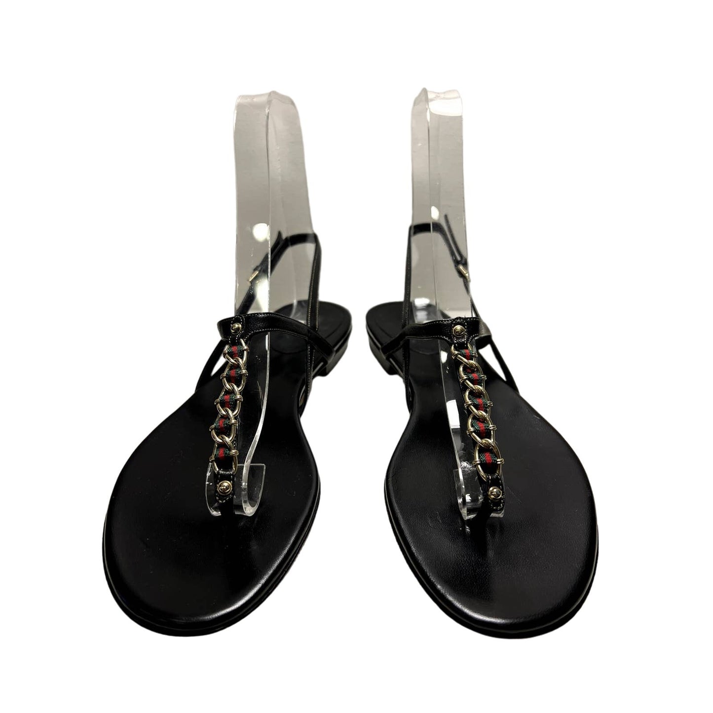 Gucci Flat T-Strap Sandals 37.5 EU Black