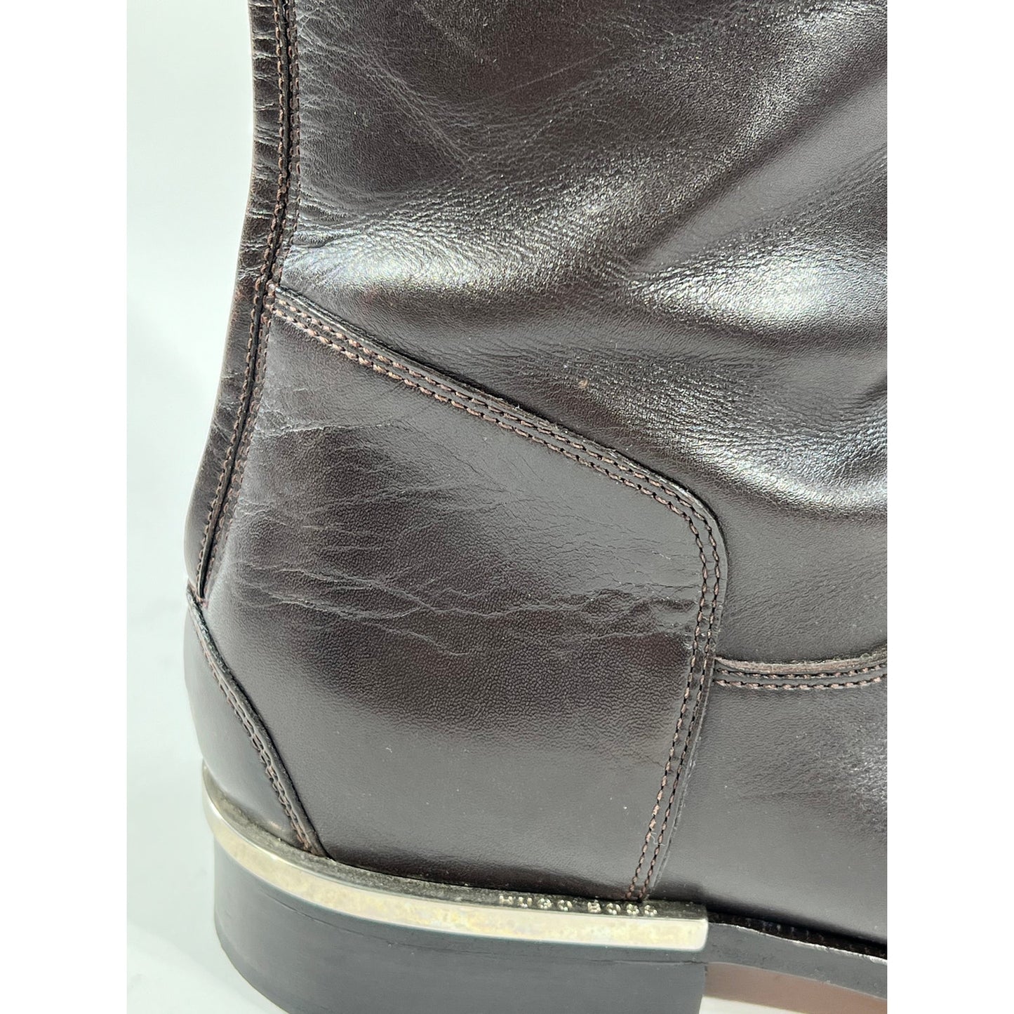 Boss Riding Boots 37.5 Dark Brown Leather Almond Toe