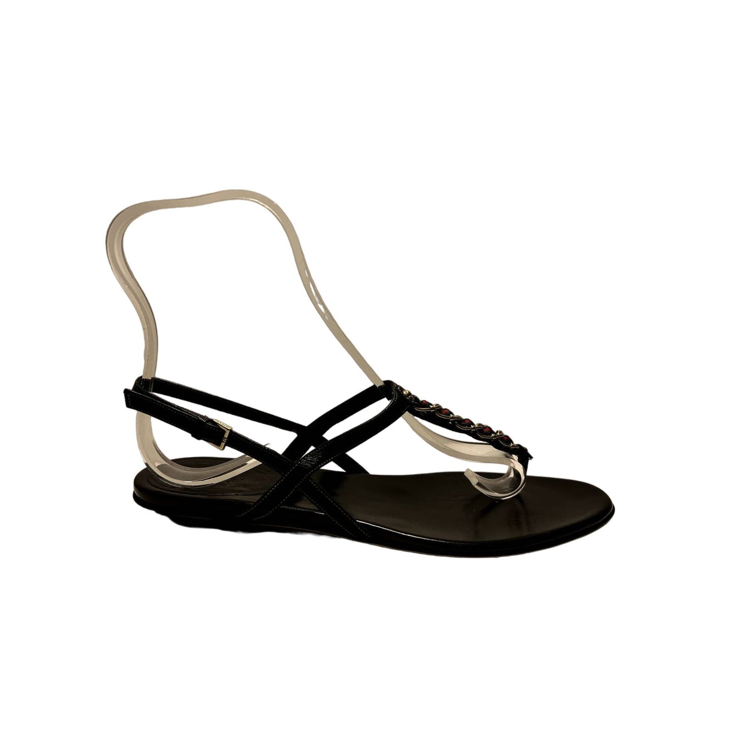 Gucci Flat T-Strap Sandals 37.5 EU Black