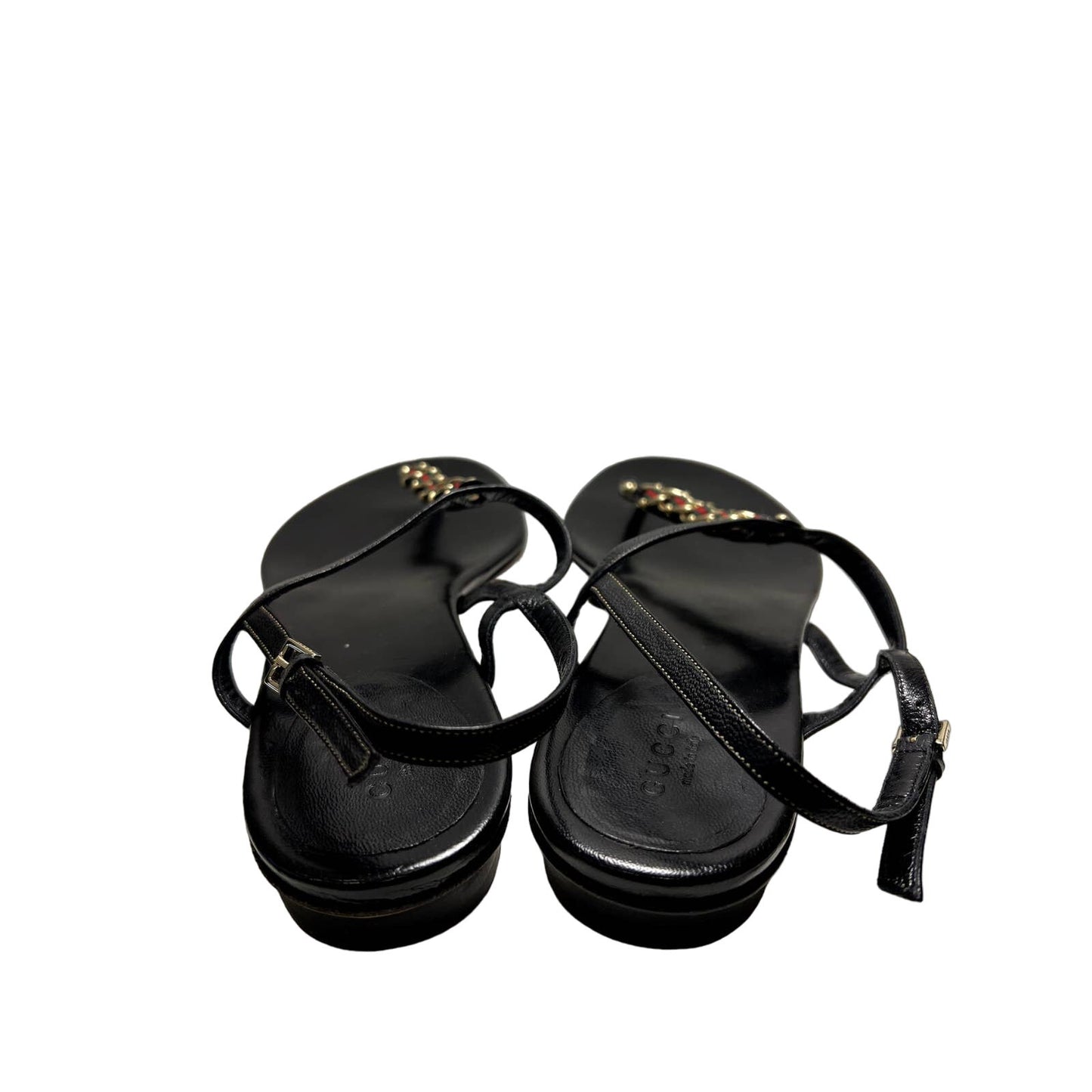 Gucci Flat T-Strap Sandals 37.5 EU Black