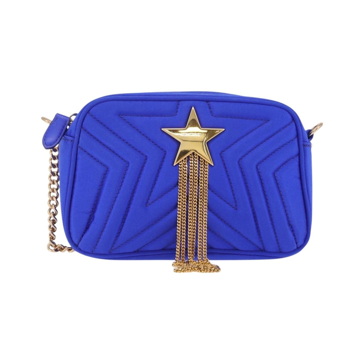 Stella McCartney Stella Star Camera Quilted Satin, Blue, Satin, Handbag