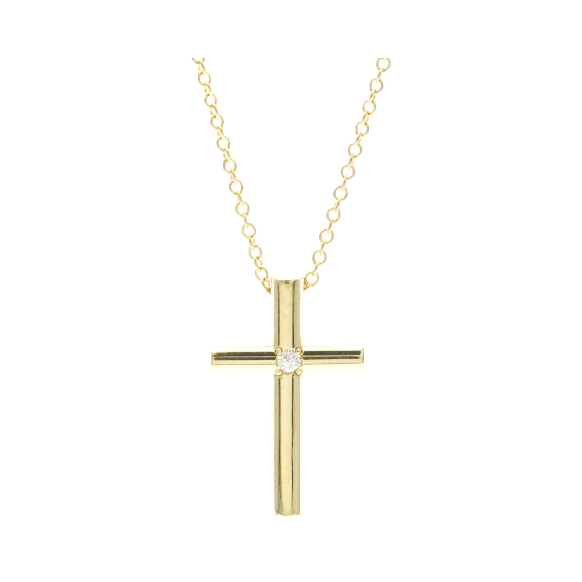 Tiffany & Co. Cross Pendant 18K Yellow Gold with Diamond, Gold, Yellow Gold, Necklace