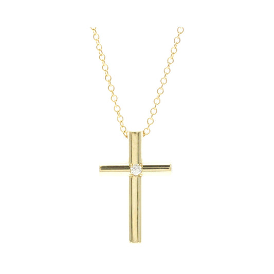 Tiffany & Co. Cross Pendant 18K Yellow Gold with Diamond, Gold, Yellow Gold, Necklace
