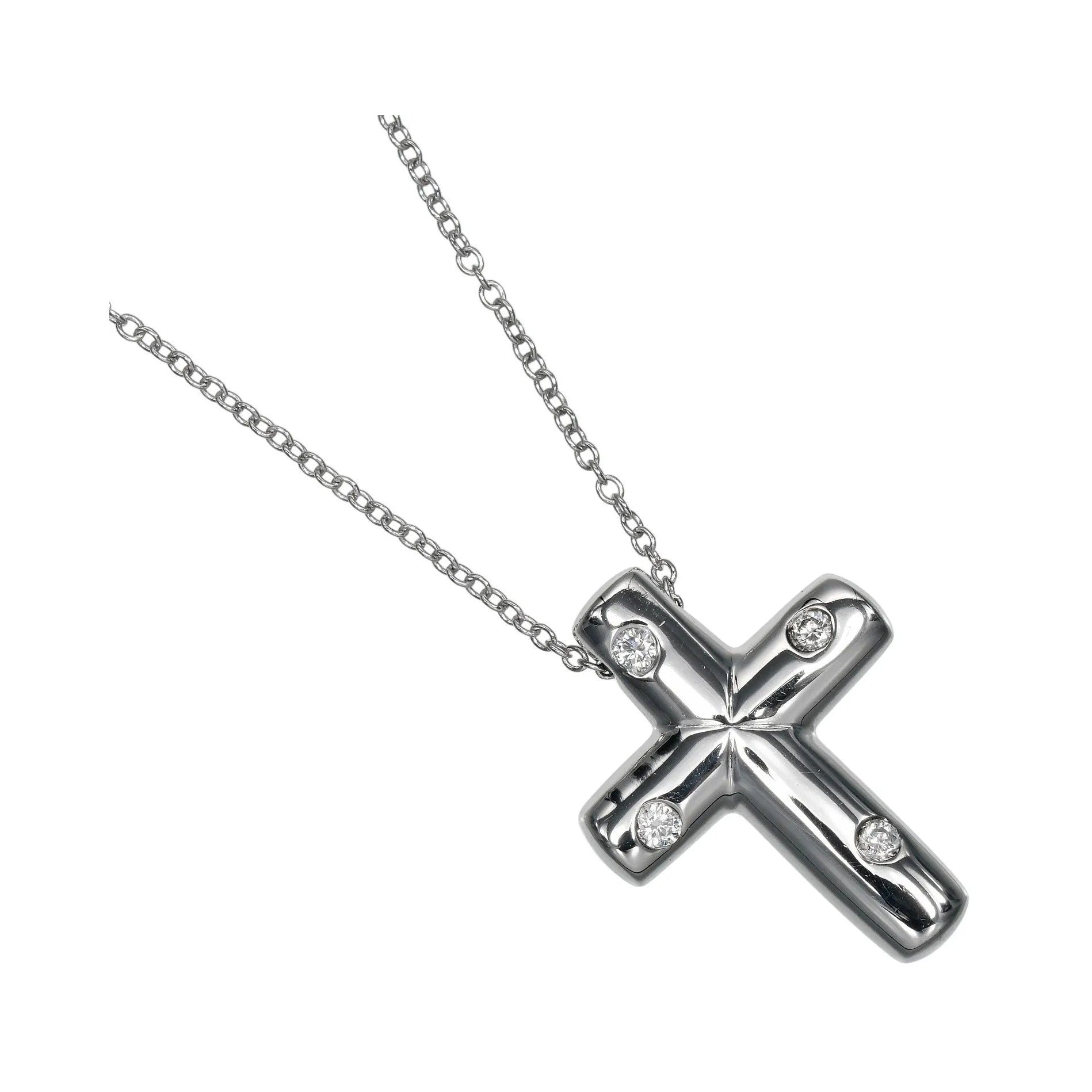 Tiffany & Co. Cross Pendant Platinum and Diamonds, Silver, Platinum, Necklace