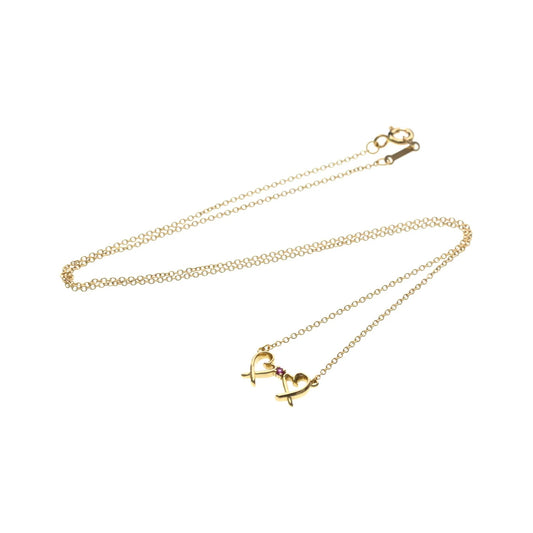Tiffany & Co. Double Loving Heart Pendant 18K Rose Gold with Pink Sapphire, Gold, Pink Gold, Necklace
