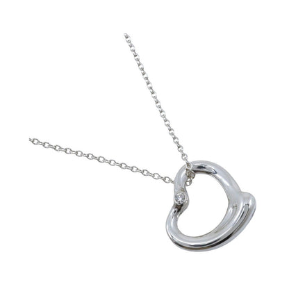 Tiffany & Co. Elsa Peretti Open Heart Pendant Sterling Silver with Diamond, Silver, Silver, Necklace