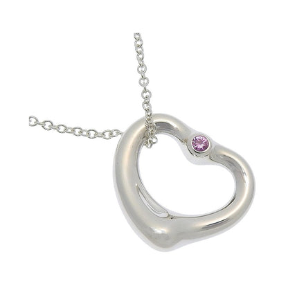 Tiffany & Co. Elsa Peretti Open Heart Pendant Sterling Silver with Pink Sapphire, Silver, Silver, Necklace