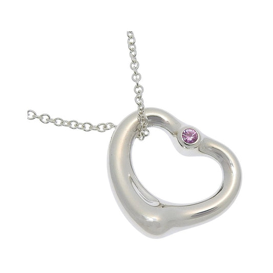 Tiffany & Co. Elsa Peretti Open Heart Pendant Sterling Silver with Pink Sapphire, Silver, Silver, Necklace