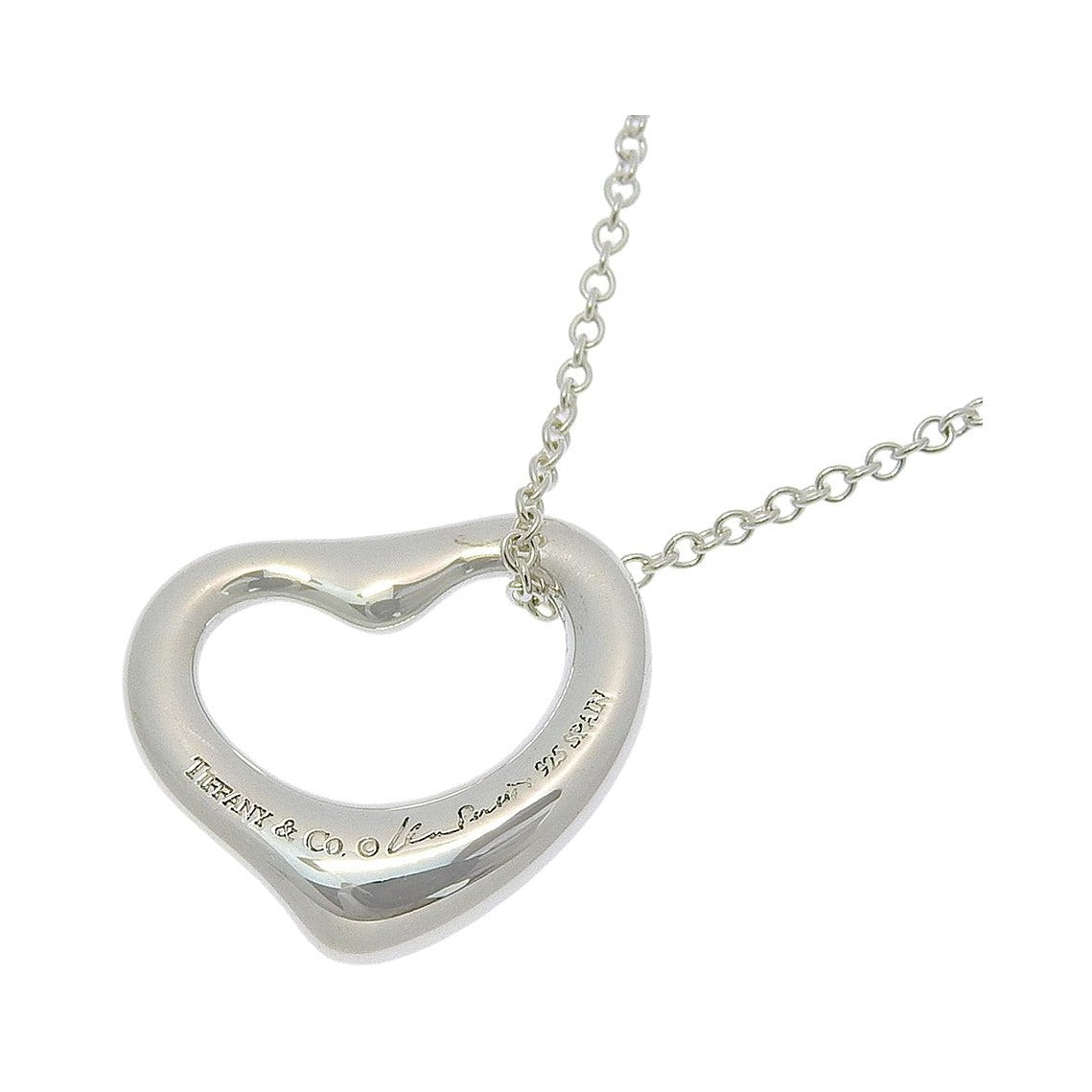 Tiffany & Co. Elsa Peretti Open Heart Pendant Sterling Silver with Pink Sapphire, Silver, Silver, Necklace