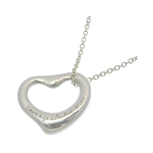 Tiffany & Co. Elsa Peretti Open Heart Pendant Sterling Silver with Pink Sapphire, Silver, Silver, Necklace