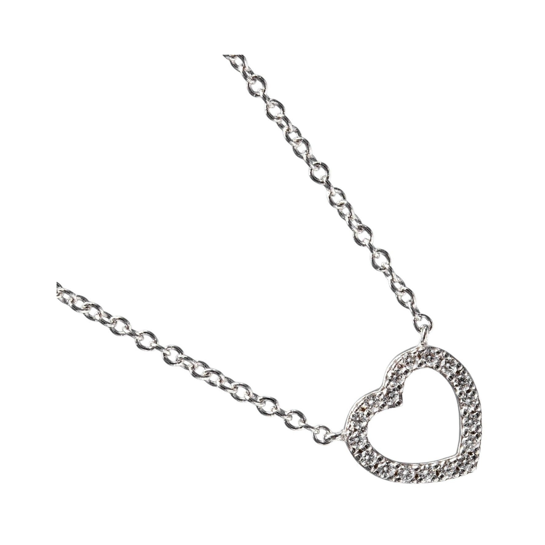 Tiffany & Co. Metro Heart Pendant 18K White Gold and Diamonds, Silver, White Gold, Necklace
