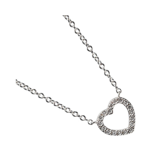 Tiffany & Co. Metro Heart Pendant 18K White Gold and Diamonds, Silver, White Gold, Necklace