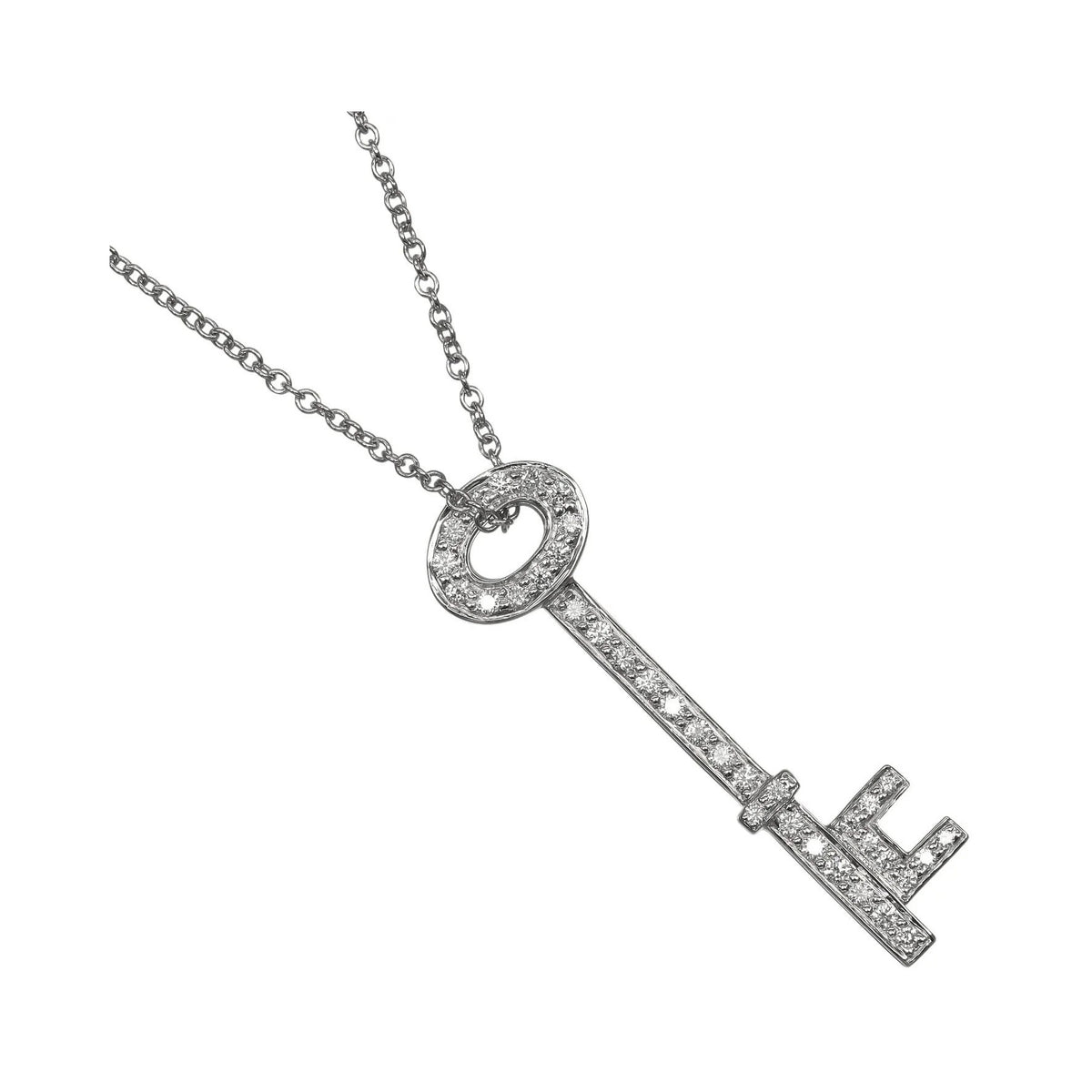 Tiffany & Co. Oval Key Pendant Platinum and Diamonds, Silver, Platinum, Necklace