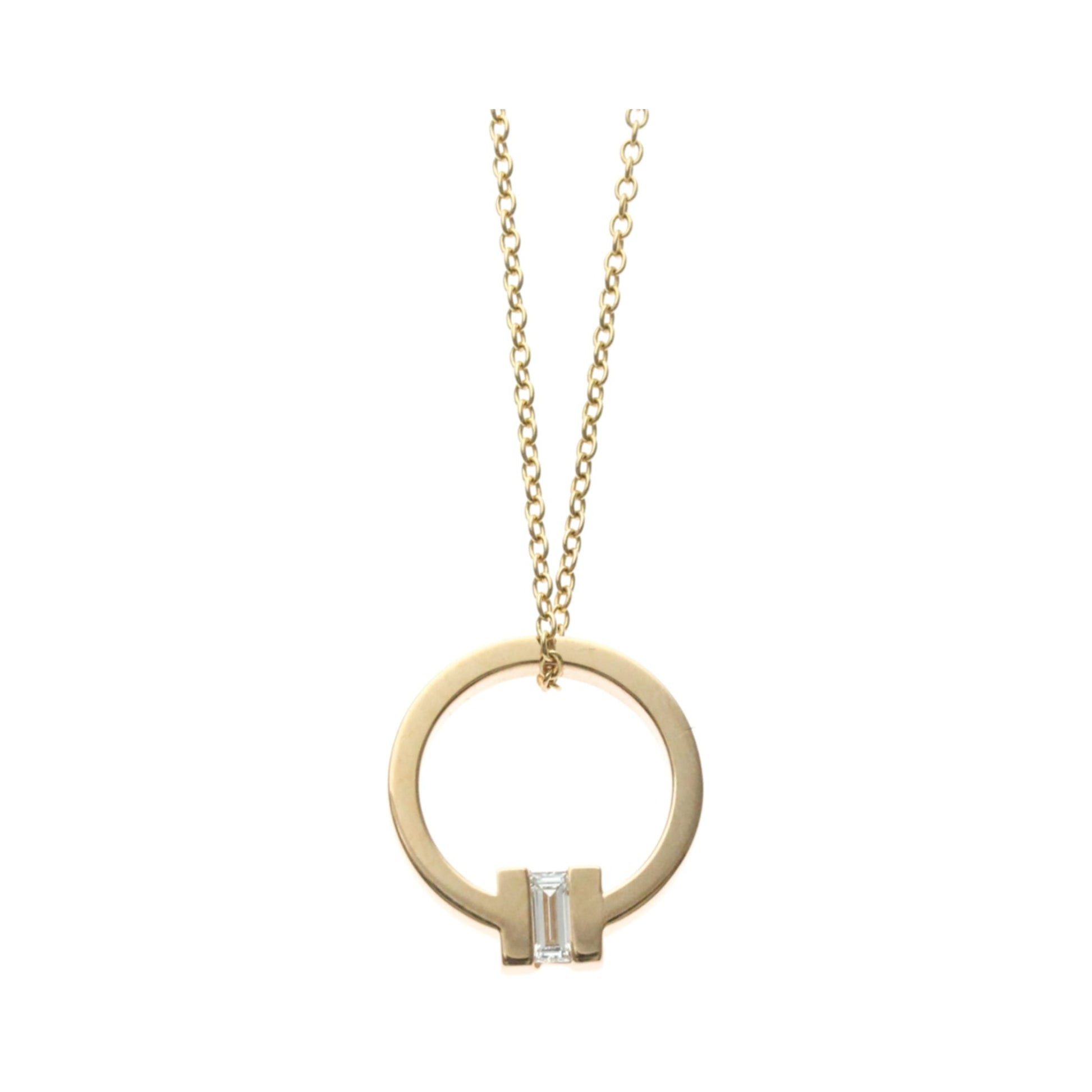 Tiffany & Co. T Circle Pendant 18K Rose Gold with Diamond, Gold, Pink Gold, Necklace