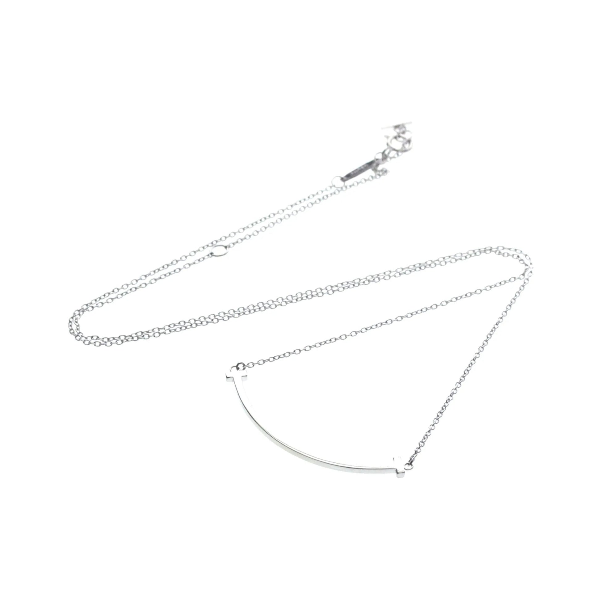 Tiffany & Co. T Smile Pendant 18K White Gold, Silver, White Gold, Necklace
