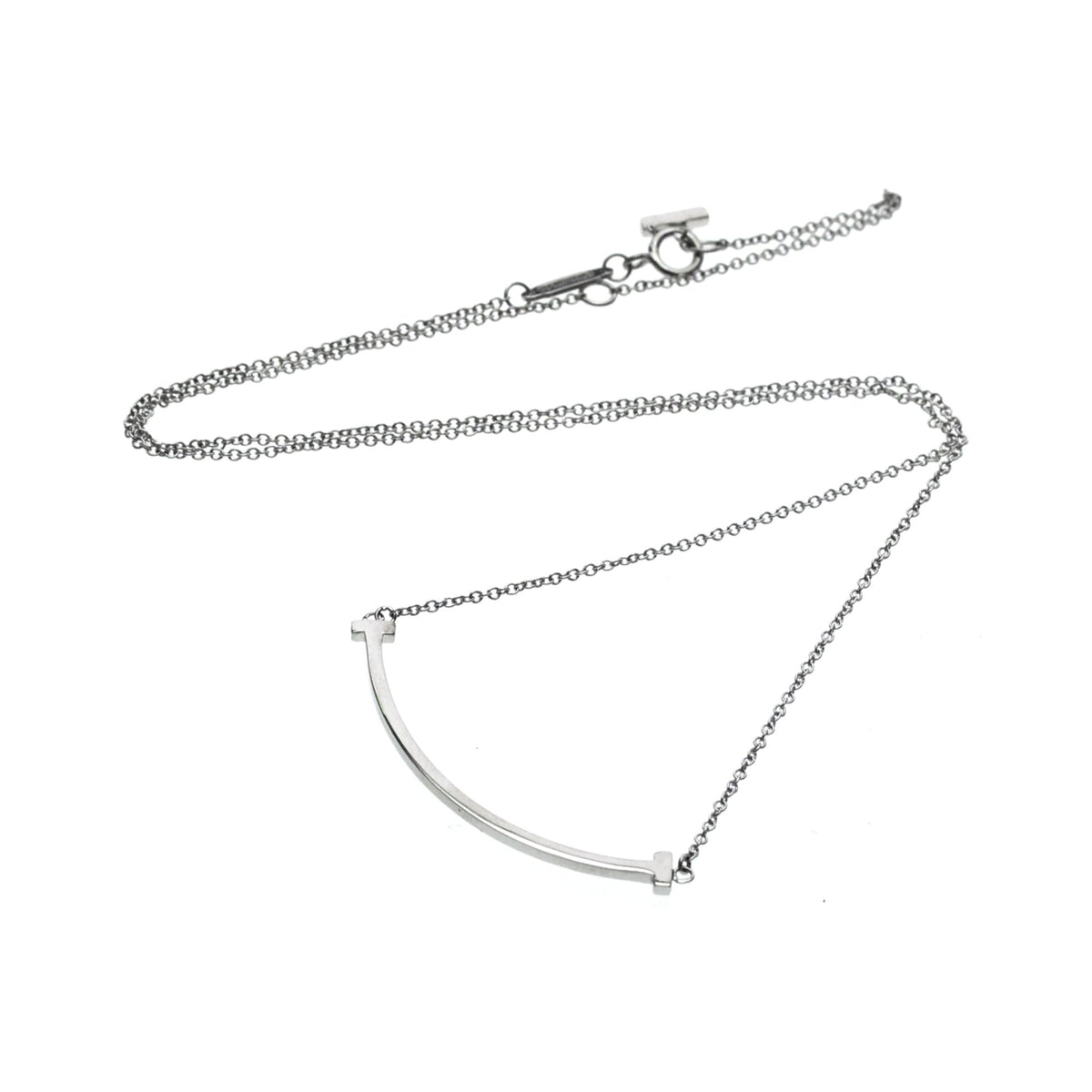 Tiffany & Co. T Smile Pendant 18K White Gold, Silver, White Gold, Necklace