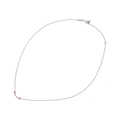 Tiffany & Co. T Smile Pendant 18K White Gold with Pink Sapphires, Silver, White Gold, Necklace