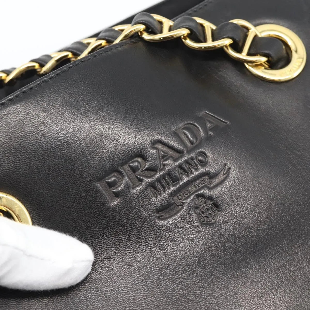 Prada Vintage Nappa Chain Tote Leather, Black, Leather, Shoulder Bag