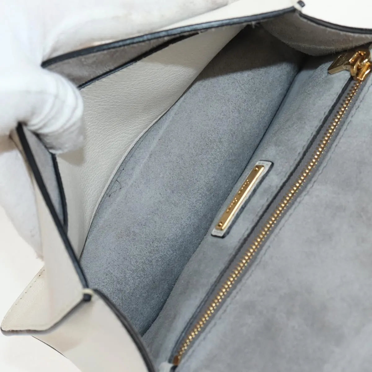 Miu Miu Madras Crystal Buckle Leather, White, Leather, Shoulder Bag