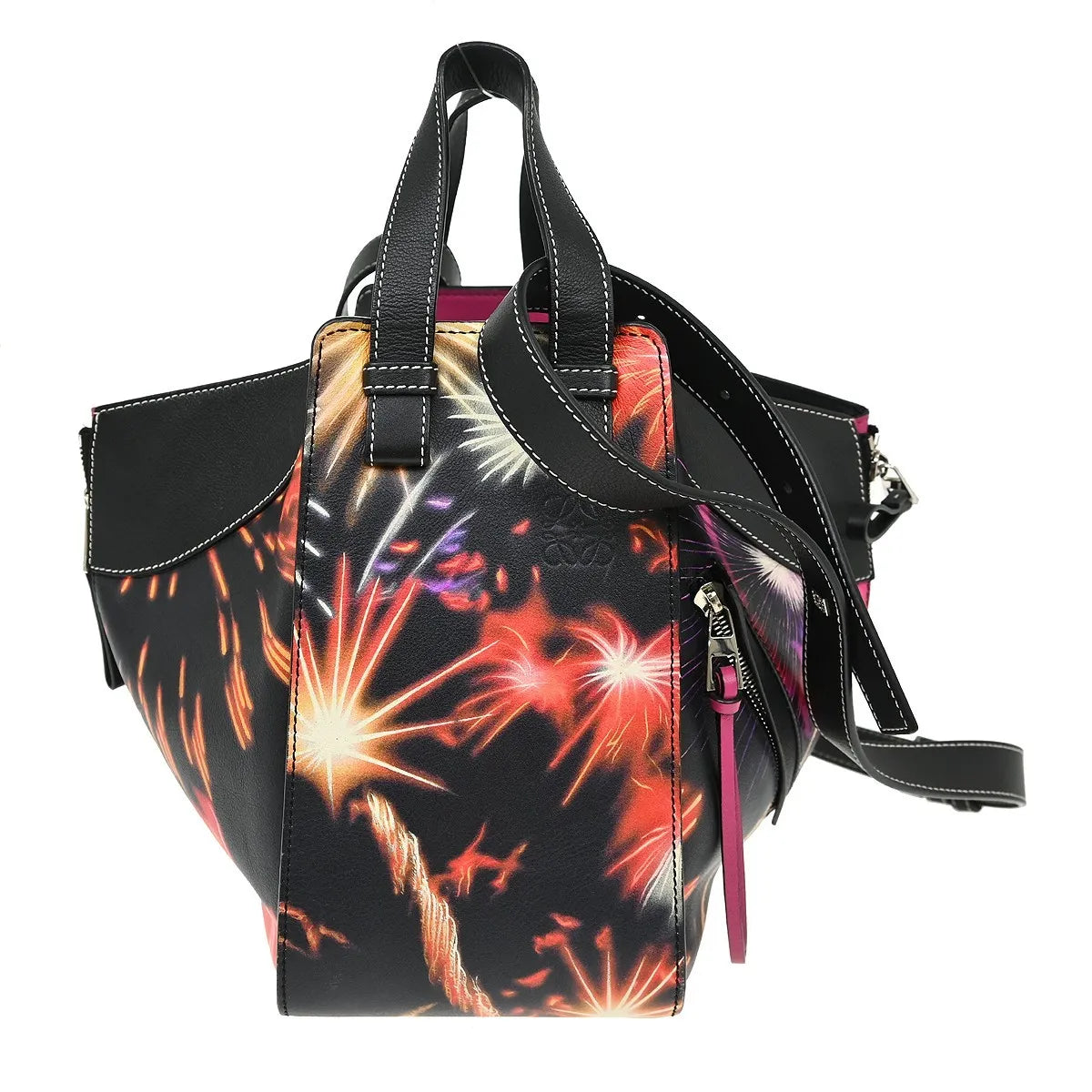 Loewe Hammock Printed Leather, Black, Leather, Handbag