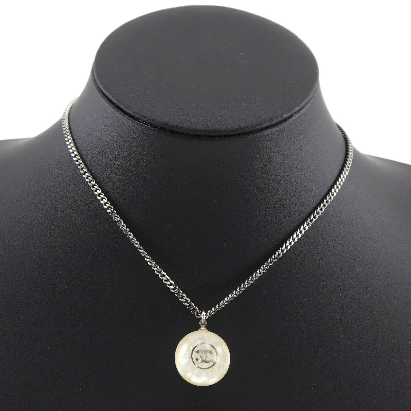 Chanel CC Ball Drop Pendant Metal, Silver, Metal, Necklace