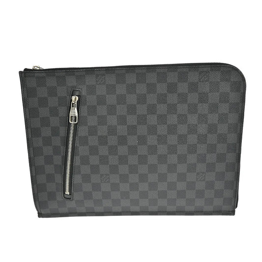 Louis Vuitton Poche Documents Damier Graphite, Gray, Canvas, Clutch