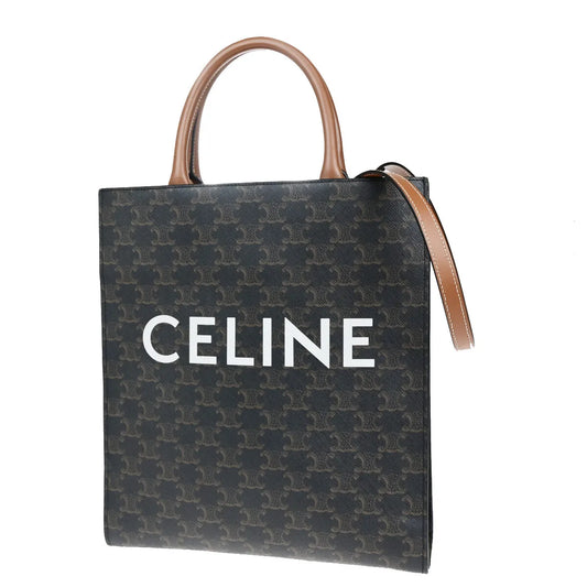 Celine Vertical Cabas Tote Triomphe Coated Canvas, Brown, Canvas, Tote Bag