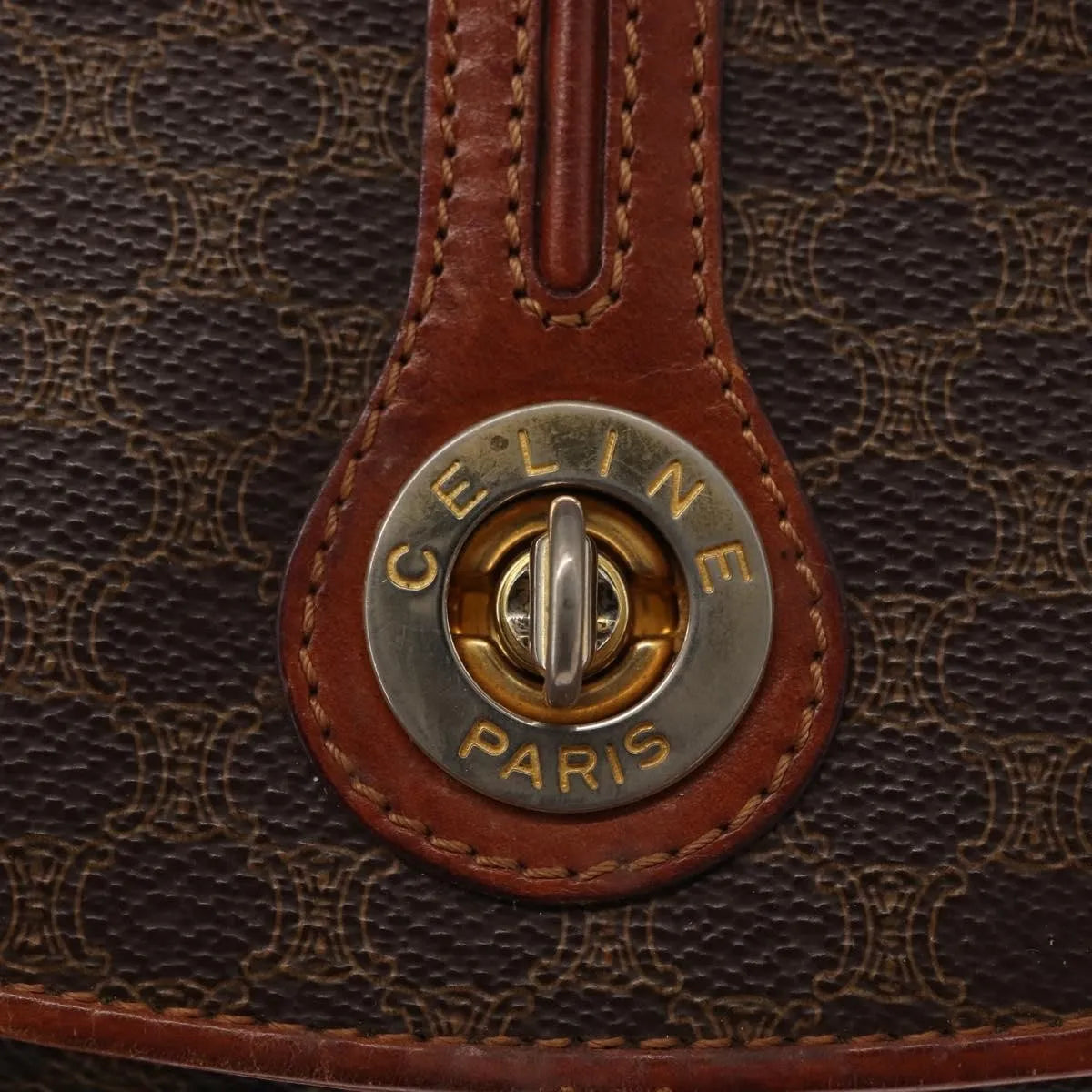 Celine Vintage Macadam Canvas and Leather, Brown, Canvas, Shoulder Bag