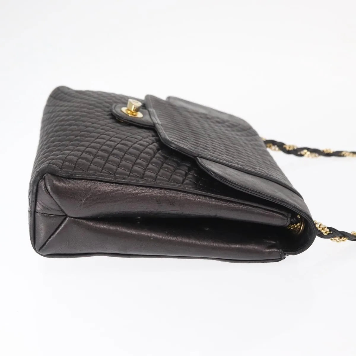 Bally Vintage Chain Quilted Leather, Black, Leather, Shoulder Bag