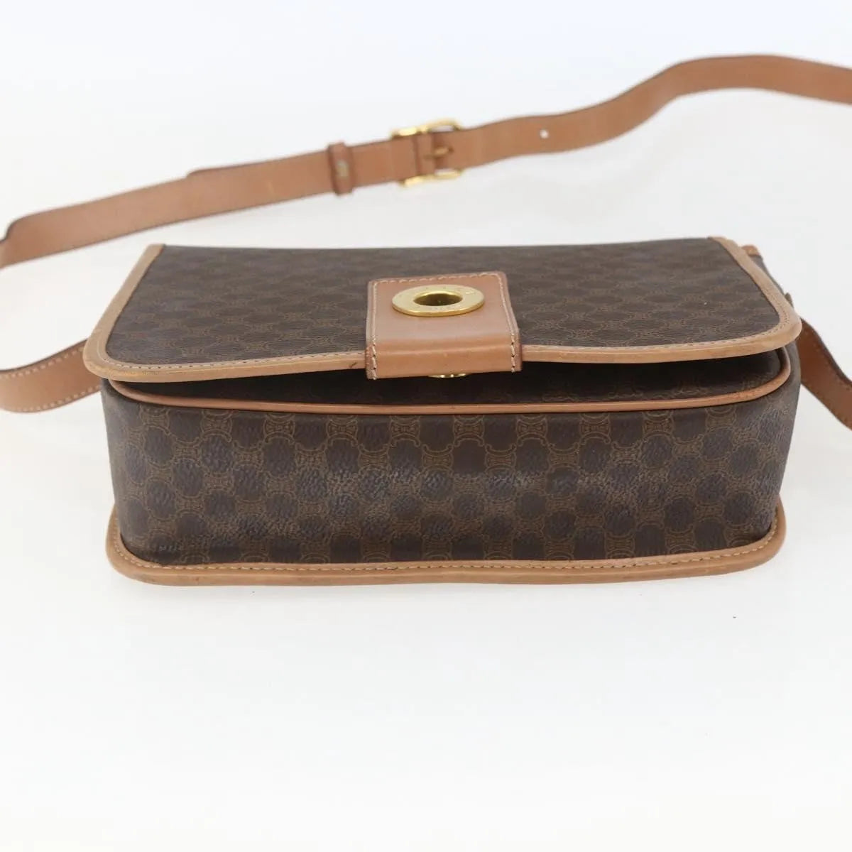 Celine Vintage Macadam Circle Logo Canvas and Leather, Brown, Canvas, Shoulder Bag