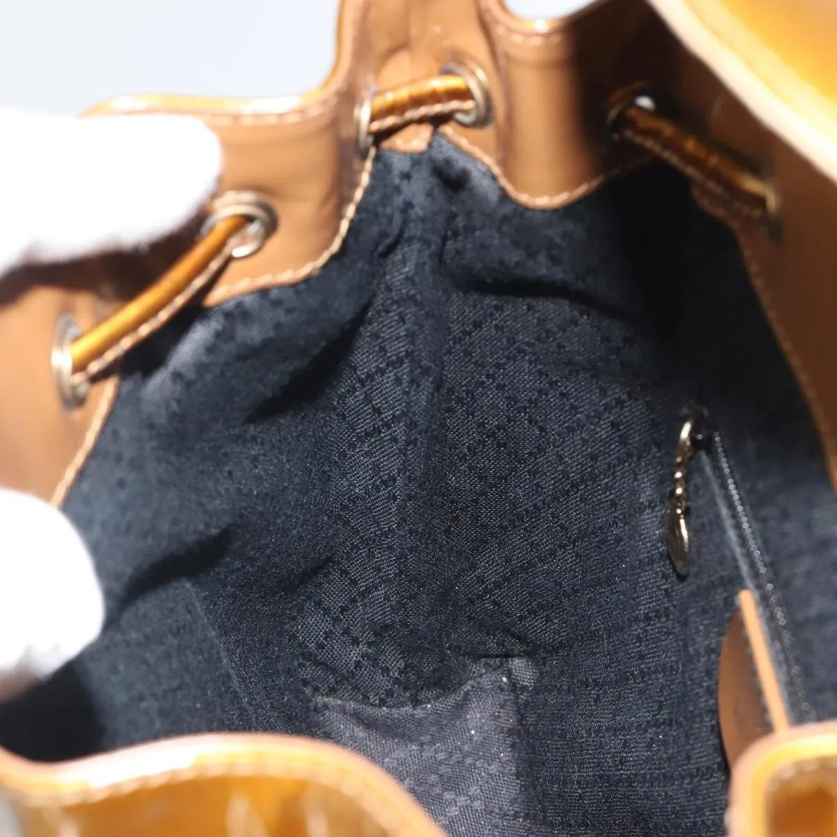 Gucci Vintage Bamboo Patent, Gold, Patent Leather, Backpack