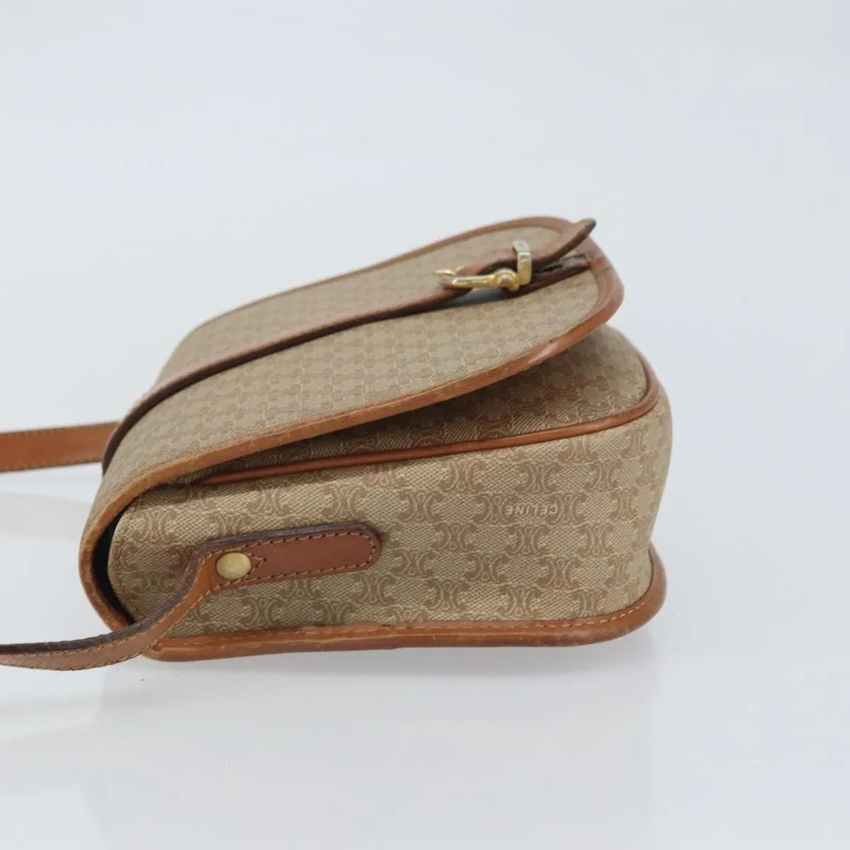 Celine Vintage Macadam Canvas and Leather, Beige, Canvas, Shoulder Bag