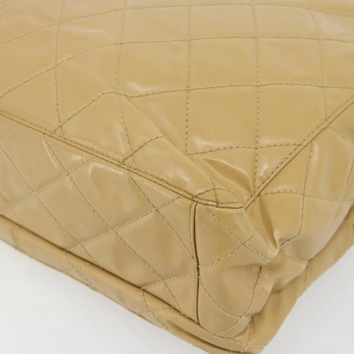Chanel Vintage Front Pocket Leather, Beige, Patent Leather, Shoulder Bag
