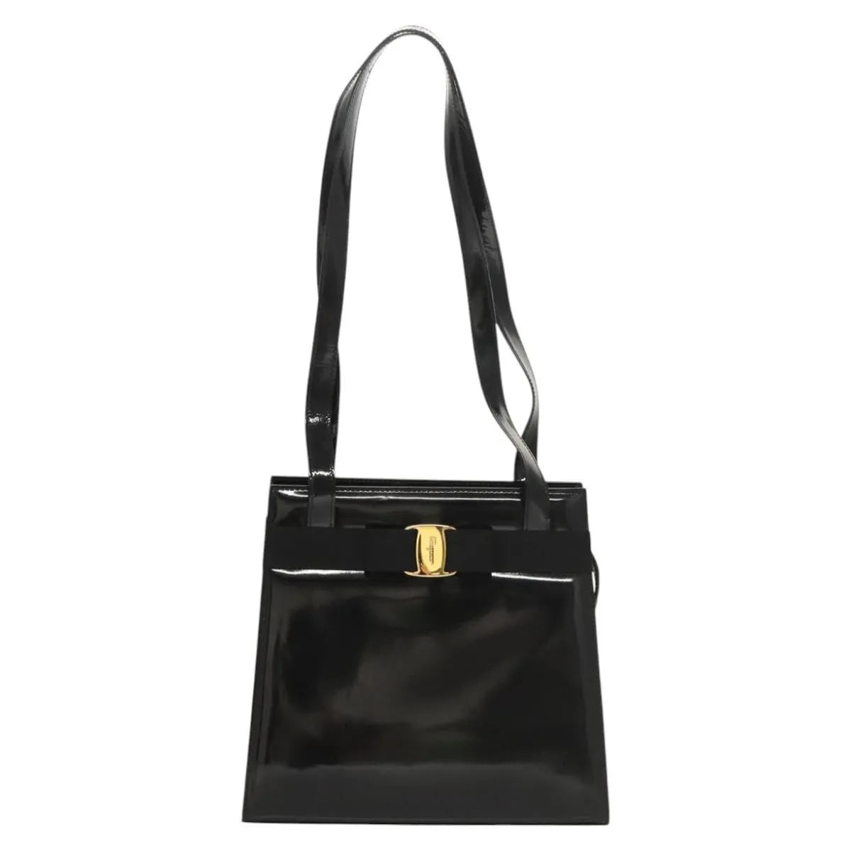 Salvatore Ferragamo Vala Patent Leather, Black, Patent Leather, Shoulder Bag