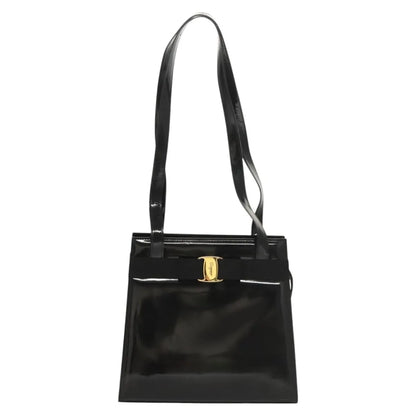 Salvatore Ferragamo Vala Patent Leather, Black, Patent Leather, Shoulder Bag