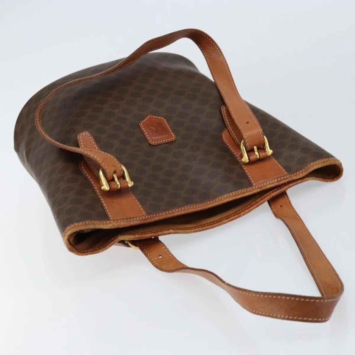 Celine Vintage Macadam Shopper Tote Canvas and Leather, Brown, Canvas, Tote Bag