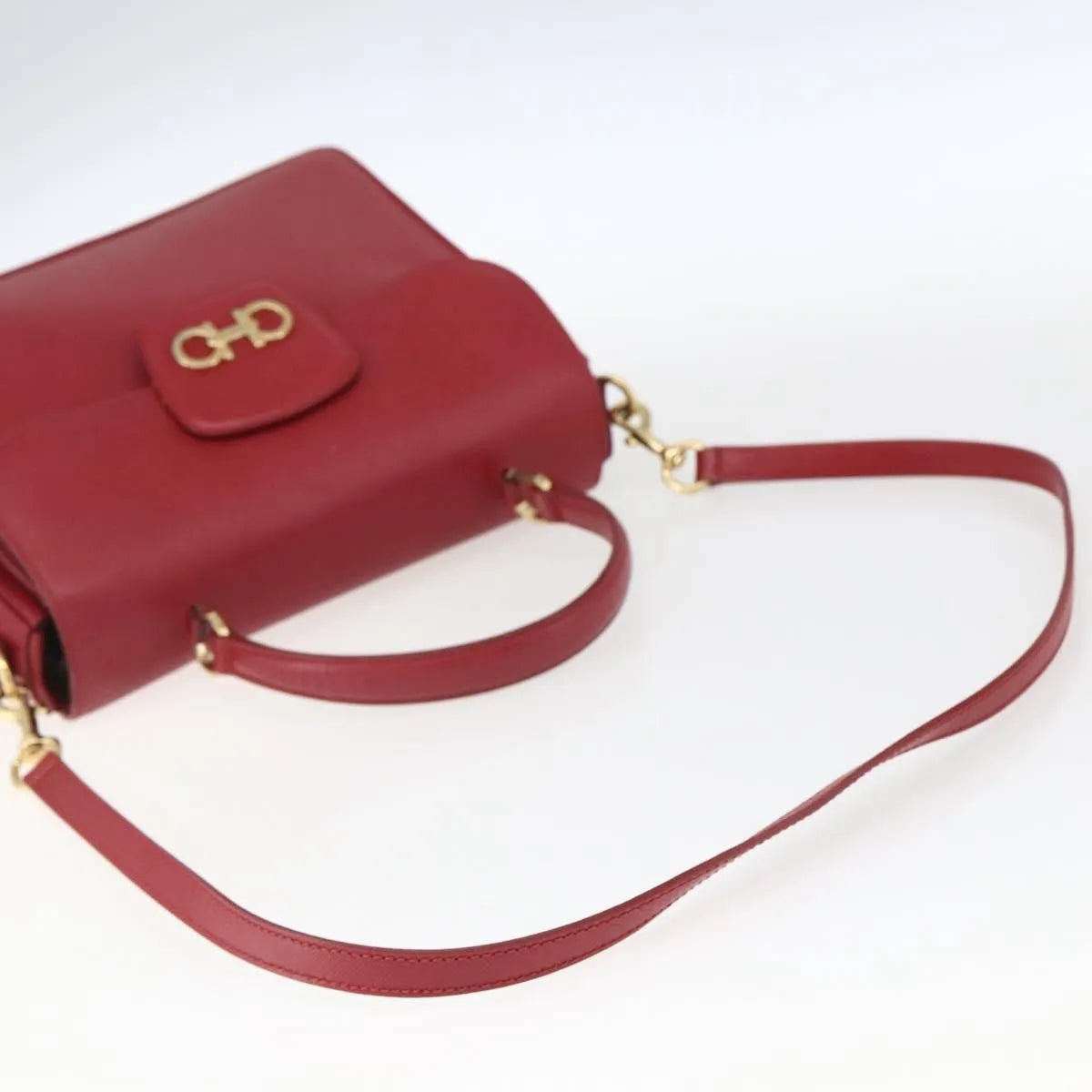 Salvatore Ferragamo Gancini Leather, Red, Leather, Handbag
