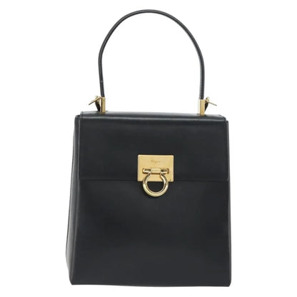 Salvatore Ferragamo Gancini Convertible Top Handle Leather, Black, Leather, Handbag